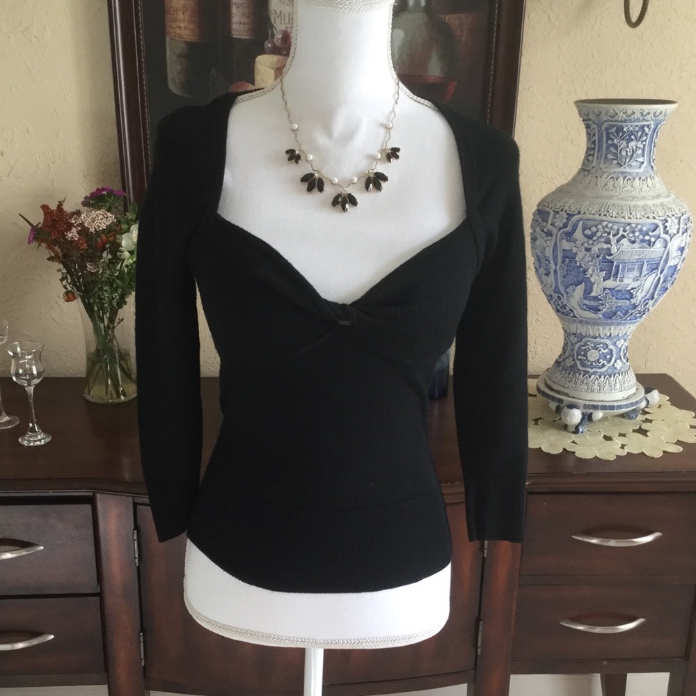 Merino Wool Black Sweater Top